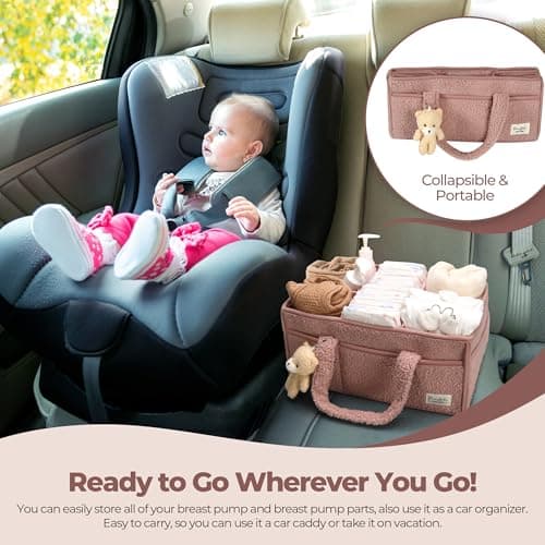 PeraBella Baby Diaper Caddy Organizer with Handle, Boy & Girl Shower Gift Basket, Portable Diaper Storage Basket Bin for Wipes, Newborn Baby Essentials Registry Search Must Haves, Car Caddy Organizer — view 5