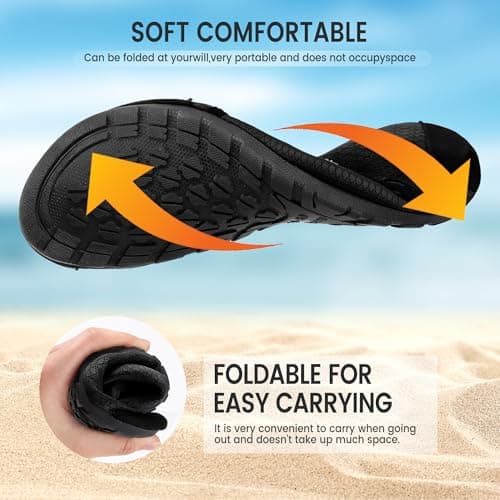 Water Shoes for Women Men Barefoot Beach Swim Aqua Socks Summer Wide Slides Sandals Quick Dry Pool River Sea Sock Shoes (Black, US Footwear Size System, Adult, Men, Numeric Range, Medium, 5, 6) — view 3