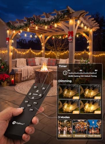 Brightown 76FT Solar String Lights Outdoor Waterproof, Patio Lights with Remote and 23+1 LED Shatterproof Bulbs, Dimmable & Timable, 3 Light Modes, Solar Lights Outdoor for Yard Camping Party Outside — view 4