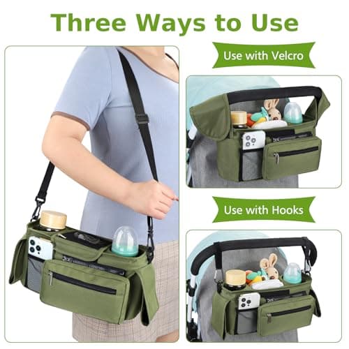 Accmor Universal Stroller Organizer with Insulated Cup Holder Detachable Phone Bag and Shoulder Strap,Stroller Bag Caddy Organizer Fits for Uppababy, Baby Jogger, Britax Strollers — view 4