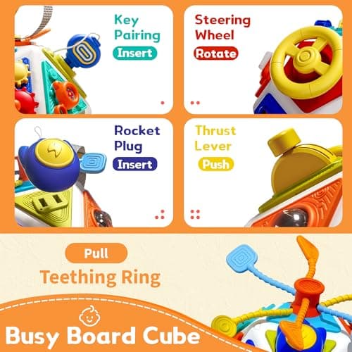 22-in-1 Busy Board for 1 Year Old, Activity Cube Montessori Sensory Toys for for Toddler 1-3, Early Educational Travel Toy for 1 Year Old Kid , Fine Motor Skills Gifts for Infant 12-18 M+ Boys & Girls — view 2