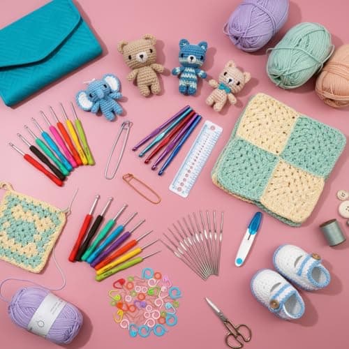 Blingcute Ergonomic Crochet Hook Set with Case, 82 PCS Crochet Starter Kit (0.6–10mm), Aluminum Hooks with Soft Grip, Complete Crochet Set for Beginners & Chunky Yarn