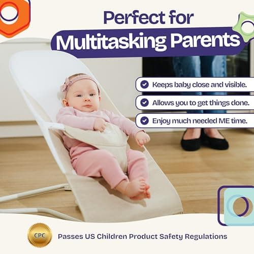 ComfyBumpy Ergonomic Baby Bouncer - Safe, Portable Bouncer with Adjustable Height Positions - Baby Bouncer Perfect for Newborn Babies (Oatmeal)