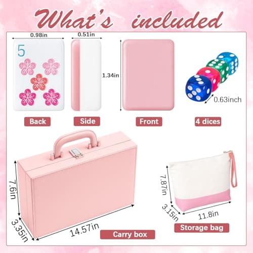 Soulchen 1.4 Inch Acrylic Pink American Mahjong Set 168 Blossom Numbered Tiles, Tiles Bag and Portable Case Classic Complete Mahjong Set for Adult Collection Gift — view 2