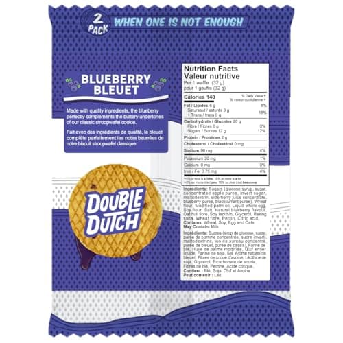 Double Dutch Stroopwafel Cookies – 2 Pack - 16 Waffles – Caramel, Blueberry, Vanilla, Chocolate Salted (16 Count, Blueberry)
