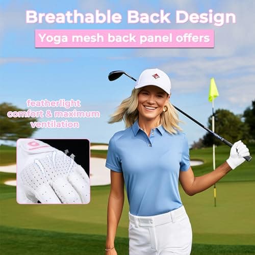 AIGEVTURE Womens Golf Gloves Left Hand Ladies Golf Gloves Breathable Yoga Mesh Back for Fashion Conscious Golfers White L — view 2