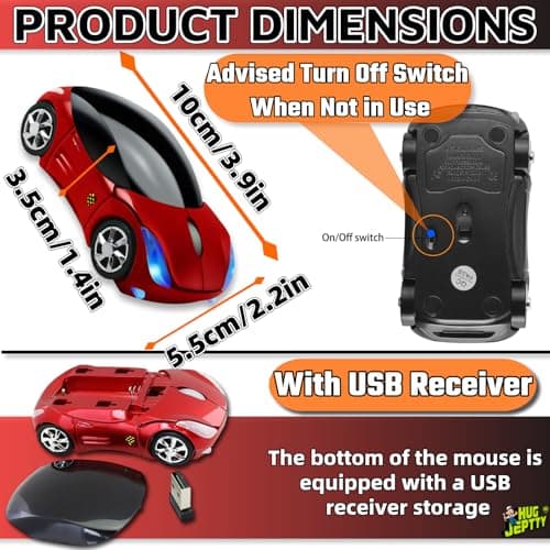 HUGJEPTTY Cute Mouse Wireless Red，1600DPI 2.4G with USB Reciver Car Mouse for Computer Wireless Computer Mouse Wireless USB Wireless Mouse for Laptop Computer Tablet for Windows for Mac OS（Red） — view 2