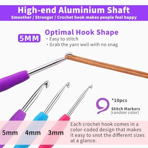 Iuuidu 3PCS Crochet Hooks Set, 3.0/4.0/5.0mm Aluminum Crochet Hooks with Soft Silicone Handles, Crochet Needles for Beginners, Knitting Needles for Lovers Handmade DIY Multicolor — view 2
