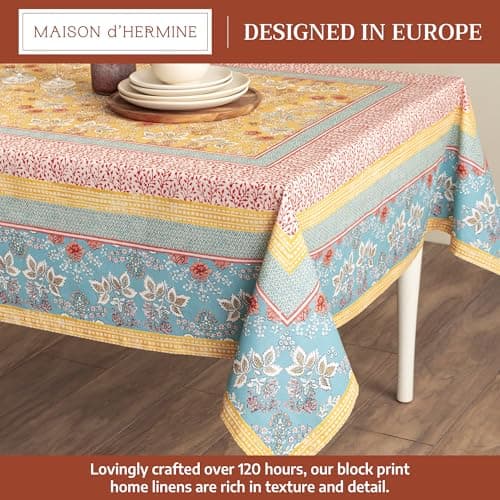 Maison d' Hermine Table Cloth Rectangle Table 100% Cotton 60 x 90 Inches Tablecloth Reusable Decorative for Dining Kitchen Room Farmhouse Party Home Hotel Restaurant Spring Summer - Marquise