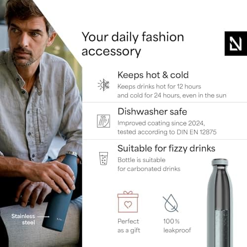 LARS NYSØM Stainless Steel Insulated Water Bottle 350ml, 500ml, 750ml, 1L, 1 5 Liter | Insulated Thermo Flask for Hot and Cold Beverages | Leakproof Drinking Bottle (Sky Blue, 500ml)