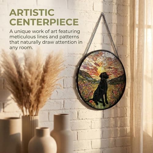 JMENGSSFL Black Labrador Retriever Dog Flower Stained Glass Window Hanging, Black Lab Gifts Suncatcher Sun Catchers Indoor Window, Dog Round Glass Wall Art Hanging Decor, 7.9x7.9 inch — view 4