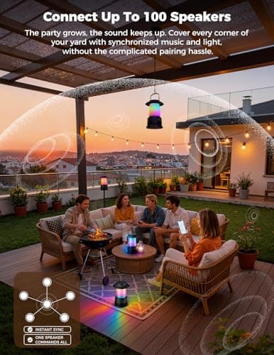 Outdoor Speakers Waterproof IPX7, 2-Pack Patio Lanterns with LED Lights, 30W Stereo Sound, Solar-Assisted Charging, 100-Speaker Wireless Multi-Sync, Bluetooth 5.4, Home Decor for Pool, Yard & Garden — view 3