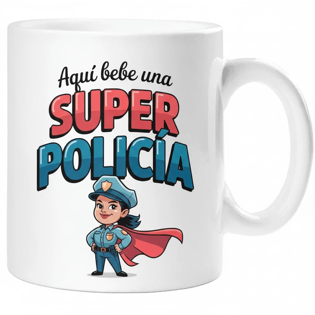 Taza SUPER POLICÍA – Regalo Original para POLICÍA | Taza de Cerámica 325ml con Diseño Superhéroe | Apta Microondas y Lavavajillas