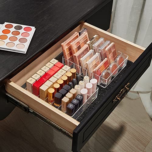 WECHENG Clear Plastic Acrylic Makeup Organizer for Makeup Palette Organizer, 7 Slots Cosmetic Organizer for Vanity Countertop & Drawer, Holder for Eyeshadow Palettes, Blushes, Lipstick — view 3