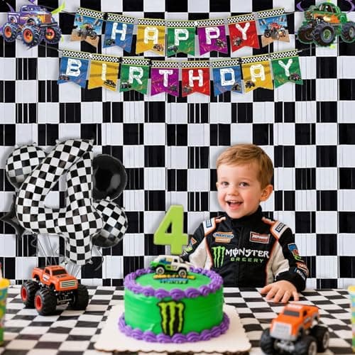 Race Car Foil Curtains 3.28x6.56ft - Vibrant Checkered Decor for Race Car Birthday Party Decorations & One Happy Dude Birthday Celebrations! - 2 Packs — view 5