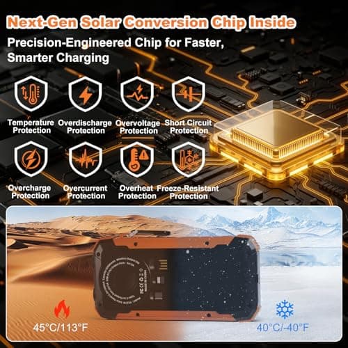 Solar Charger Power Bank 20000mAh, Wireless Fast Charging Battery Pack with 3 Built-in Cables & USB-C Input, Dual LED Flashlights, Portable Phone Charger for Camping, Travel & Emergency Use (Orange) — view 2