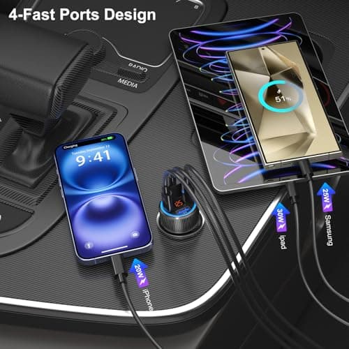 USB C Car Charger, Costyle 65W Dual USB-C & USB-A Multi Port Cigarette Lighter Adapter with Voltmeter QC/PD 3.0 Fast Charging 12V Car Phone Charger for iPhone 17 16 15 14 13 12 Pro Max Samsung(Black) — view 2