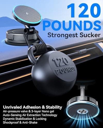 15W MagSafe Car Mount Charger, Magnetic Wireless Car Charger with Vacuum Suction Cup & Nano Adhesive Base, 360° Rotatable Strong Hold Car Phone Mount for iPhone 17 16 15 14 13 12 Series, Samsung S26 — view 3