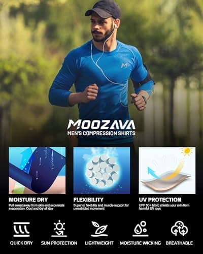 Moozava Men's Compression Shirt Long Sleeve Gym Football Running Gear Base Layer Thermal Fit Undershirt UV Sun Rash Guard Black M — view 4