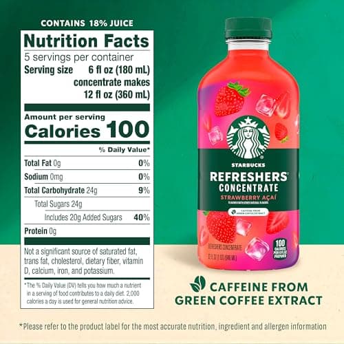 Starbucks Refreshers Concentrate Strawberry Acai, Refreshing Drink, Cold Drinks 32 fl oz