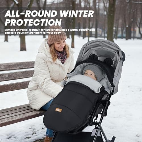 Bemece Warm Bunting Bag, Universal Winter Stroller Cover with Zip, Windproof Stroller footmuff for Baby Buggies Pushchair, Machine Washable （Hooded） — view 5