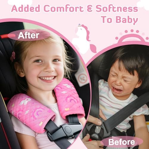 INFANZIA Car Seat Strap Covers for Infants Babies, Soft Carseat Shoulder Pads for Kids, Double-Sided Use Seatbelt Cushion Covers for Stroller, Pushchair & High Chair (Pink) — view 3