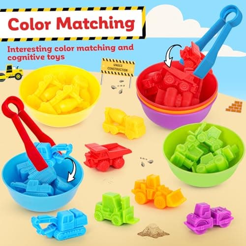 Counting Construction Vehicles Color Sorting Matching Games for Toddlers 3-5, Preschool Educational Learning Fine Motor Counting Transportation Matching Classroom Sensory Table Toys for Boys Girls — view 2