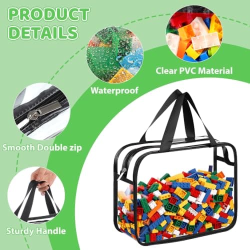 Dntorx Toy Storage Bags, Organization and Storage, 6 Pack Clear PVC Storage Organizers - Large Waterproof Zipper Bags with Handles for Kids Books, Puzzles, Blocks, Travel and Classroom — view 3