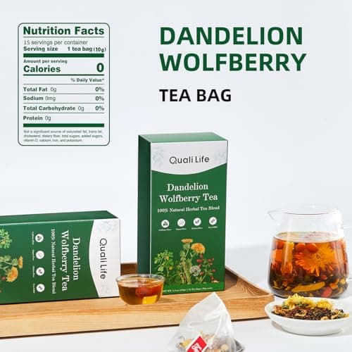 Dandelion Wolfberry Tea - Liver & Kidney Detox Herbal Tea, Summer Cleanse with Chrysanthemum, Wolfberry, Organic Dandelion Root, Cassia Seed, Licorice Chinese Herbal Tea Bag