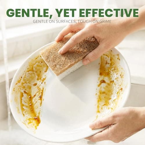 Metflavor Kitchen Sponges, 6 Count, Natural Non-Scratch Cellulose Sponge with Coconut Scrubber for Dishes, Biodegradable & Compostable, Non Toxic Cleaning Sponges for Kitchen, Bathroom, Household — view 5