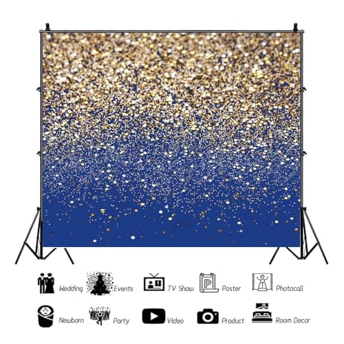 Leowefowa 7x5ft Vinyl Backdrop Blue and Gold Glitter Backdrop Navy Blue Photography Background Birthday Party Decor Banner Men Women Adult Kids Bridal Baby Shower Backdrop Photo Studio Booth Props