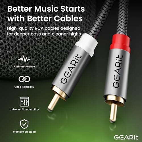 GEARit RCA Cables 1ft OFC, RCA Cables Car Audio with Dual Shielding & Gold-Plated Connectors, RCA Cable for Subwoofer Cable, Hi-Fi System, Amplifier, Active Speakers, Gaming Consoles — view 5