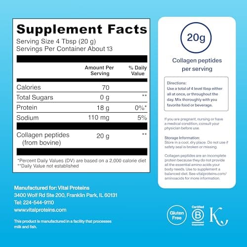 Vital Proteins Collagen Peptides Powder - Supports Hair, Nail, Skin, Bone & Joint Health, Unflavored, Collagen Protein 9.33 OZ — view 2