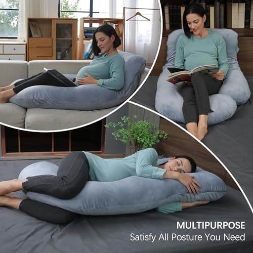 MOON PARK Pregnancy Pillows for Sleeping - 57 Inch U Shaped Full Body Maternity Pillow with Removable Cover - Support for Back, Legs, Belly, Hips - Pregnancy Pillow for Women - Grey — view 5