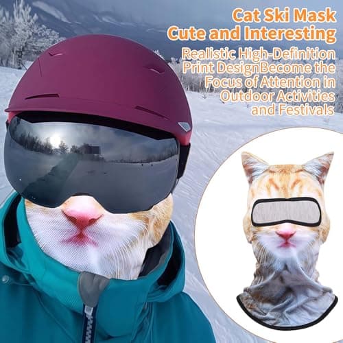 Ski Mask, 3D Cat Ski Mask Balaclava Sheisty Face Men Women, Cat Mask with Ears, Cute Full Face Shiesty Mask Animal Ski UV Sun Protection Face Mask for Outdoor Hiking Riding Ski Raves Party Yellow — view 3