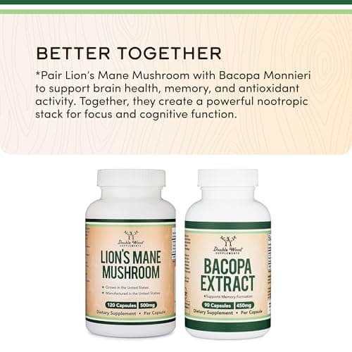 Organic Lions Mane Mushroom Capsules (120 Count), for Focus Support and Immune Health, Third Party Tested and Grown in The USA - by Double Wood — view 5
