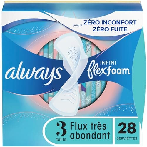 Always Infinity FlexFoam Pads for Women, Size 3, Extra Heavy Pad with Wings, Unscented, 28 Count