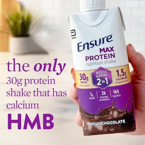 Ensure Max Protein Shake | 2-in-1 Muscle Support | 30g High Protein | HMB | 26 Vitamins & Minerals | Ready to Drink | Milk Chocolate | 11 fl oz, 12 pack — view 2