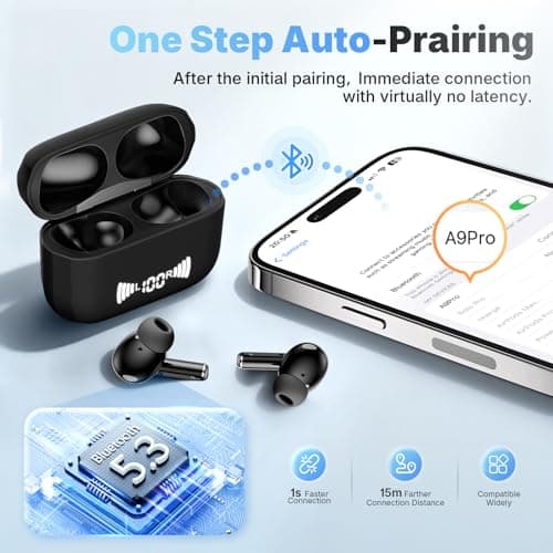 BLXSounds Wireless Earbuds, Bluetooth 5.3 Headphones Wireless Earbuds with 4 ENC Noise Cancelling Mic, 40+Hrs, HiFi Bass 3D-Stereo, USB C in-Ear Earphones, Ear Buds for iPhone, Android,Laptop — view 3