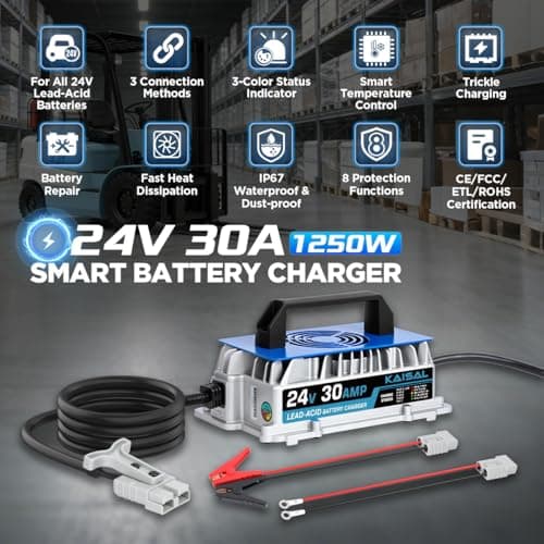 24V 30A Smart Battery Charger for Forklift, Pallet Jack, Golf Cart
