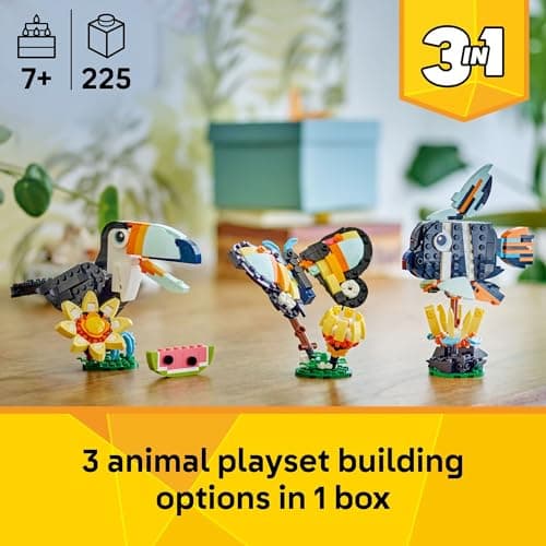 LEGO Creator 3 in 1 Wild Animals: Tropical Toucan Building Toy for Kids- Jungle Building Blocks & Learning Toy for Girls & Boys, Ages 7+ - Build 3 Animal Toys in 1 Set - Gift for Birthdays - 31173 — view 2