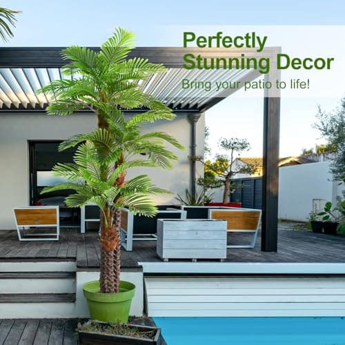 Keeplush 8.5ft Tall Artificial Palm Tree for Outdoors - Triple Phoenix Palm, UV Resistant, Large Fake Silk Palm Tree - Perfect for Patio, Poolside, Home Indoor Aesthetic Decor — view 3