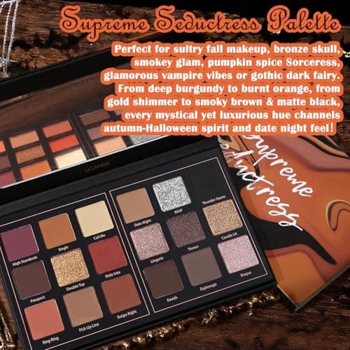 Matte Eyeshadow Palette Pro 18 Colors Pigmented Shimmer Glitter Eye Shadow Palette, Long Lasting Waterproof Dark Smokey Powder Cosmetics Pallet Halloween Valentine Gift Makeup Kit (01# Seductress) — view 5