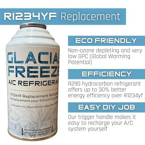 Tectonic Glacial Freeze R290 Refrigerant Replacement 1234YF Cans | R290 Replacement R1234YF AC Freon | R290 Freon 1234YF Refrigerant Replacement | 1234YF Refrigerant Kit 12 Cans (1234yf, 12 Cans)