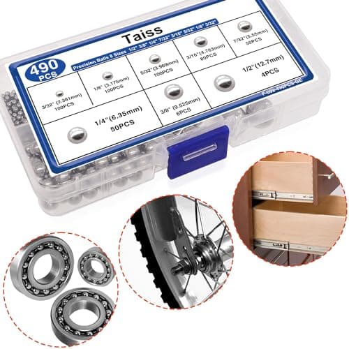 Taiss 490PCS Precision Balls 8 Sizes,Bicycle Bearing Balls 1/2" 3/8" 1/4" 7/32" 3/16" 5/32" 1/8" 3/32" Precision Steel Ball Assortment Kit,Metal Balls F-099-490PCS-GE — view 3