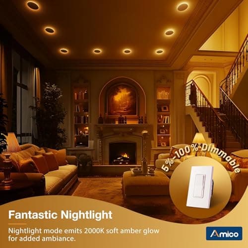 Amico 2 Pack 4 Inch 5CCT LED Recessed Ceiling Light with Night Light, 2700K/3000K/3500K/4000K/5000K Selectable Ultra-Thin Lighting, 10W=90W, 700LM, Dimmable Canless Wafer Downlight - ETL&FCC — view 4