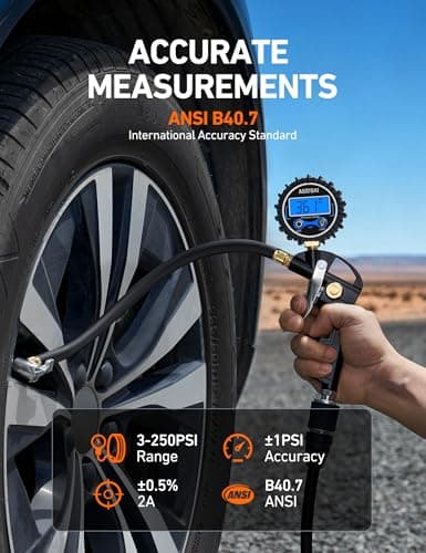 AstroAI Digital Tire Pressure Gauge with Inflator, 3-250PSI Air Compressor Accessories with Heavy Duty Air Chuck Quick Connect Coupler, Fits 1/4" NPT – for Car Truck SUV RV, 1 Pack Compact