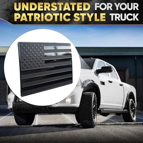 3D Embossed Aluminum Black American Flag Decal for Car – 1 Pair 5"x3" | Brushed Metal Stripes, Matte Black | UV-Proof, Rust-Free US Flag Stickers | Patriotic Decals for Truck, SUV, Motorcycle, Laptop — view 5