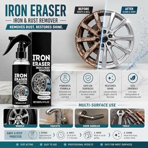 Iron Eraser Iron and Rust Remover, 2PCS Iron Eraser Rust Remover Spray for Car Wheels and Paint, Fast Acting Rust and Brake Dust Remover, 2026 New Professional Automotive Surface Cleaning (0A)