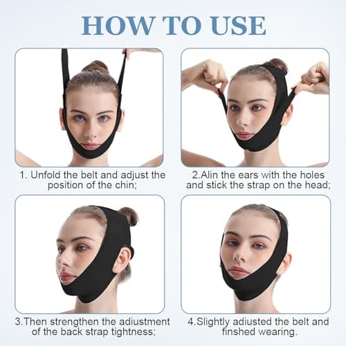 Reusable Facial Lifting Belt, V Line Lifting Mask with Chin Strap for Sleeping, Jaw Exerciser V-Shaped Double Chin Reduce (Deep Black) — view 5